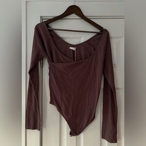 Skin Mauve Long Sleeve‎ Surplice Bodysuit Size 3 Large NWT